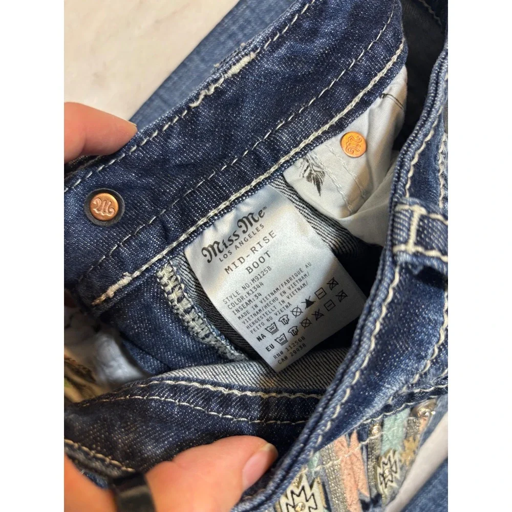 Miss Me Jeans Womens Bootcut Embellished Pocket Blue Denim‎ Size 26 - Picture 10 of 14